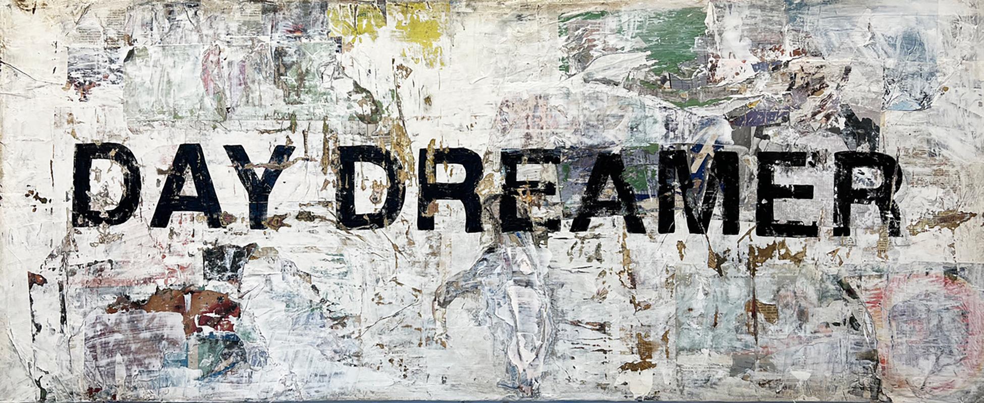GREG MILLER
"Day Dreamer" 
Acrylic, Collage
24 x 60 in.

Drawing from the diverse cultural and geographic makeup of his Californian roots, Greg Miller explores his relationship with the space he inhabits to communicate a particular urban experience.
