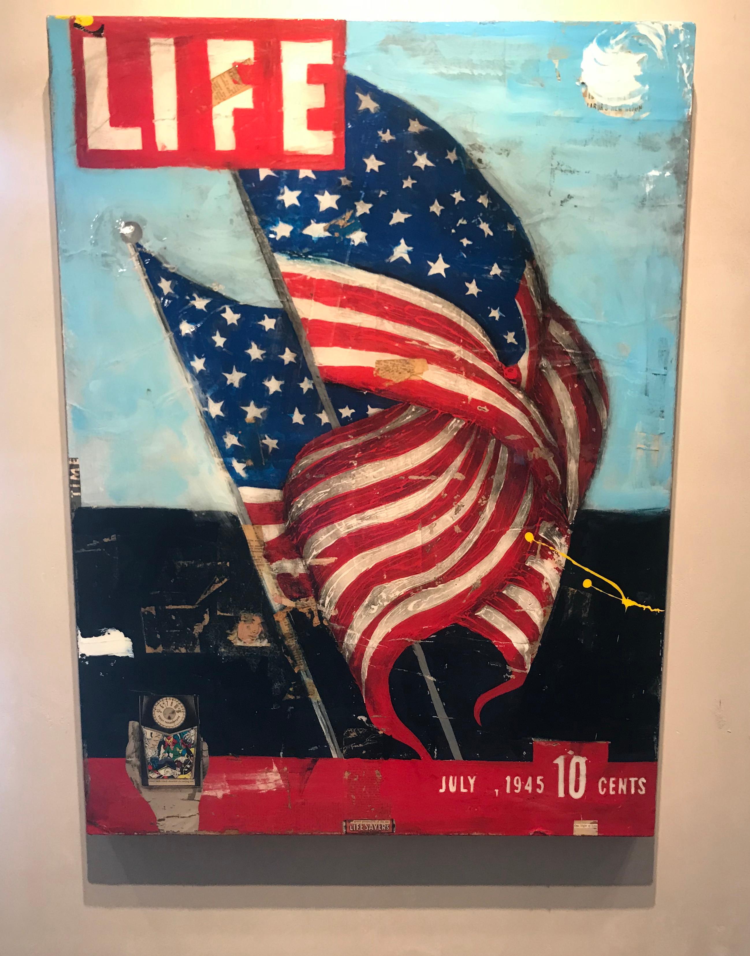 Life-40 x 30 inch Neo-Pop mixed media collage and painting vintage life magazine - Pop Art Mixed Media Art by Greg Miller