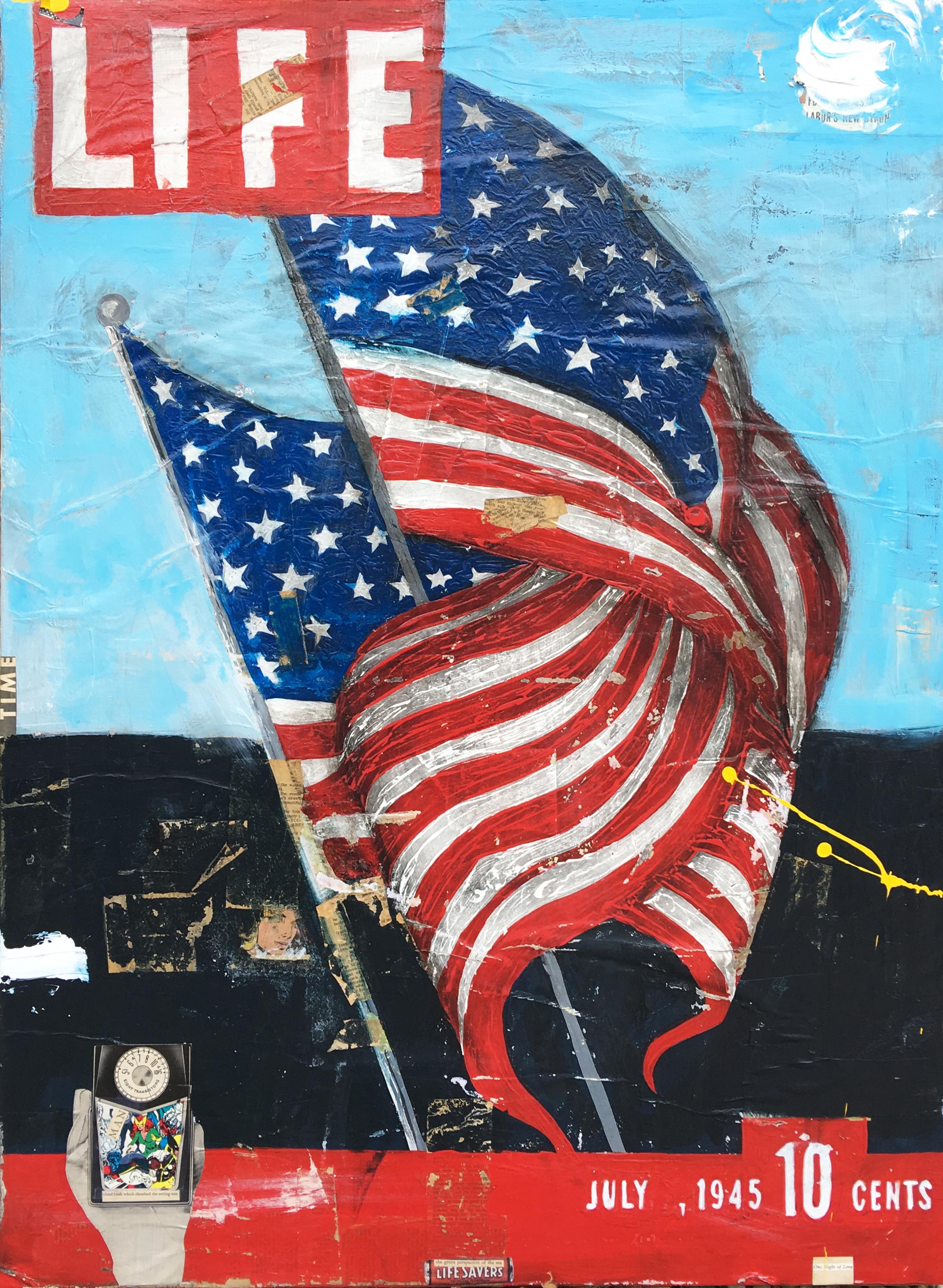 Life-40 x 30 inch Neo-Pop mixed media collage and painting vintage life magazine - Mixed Media Art by Greg Miller