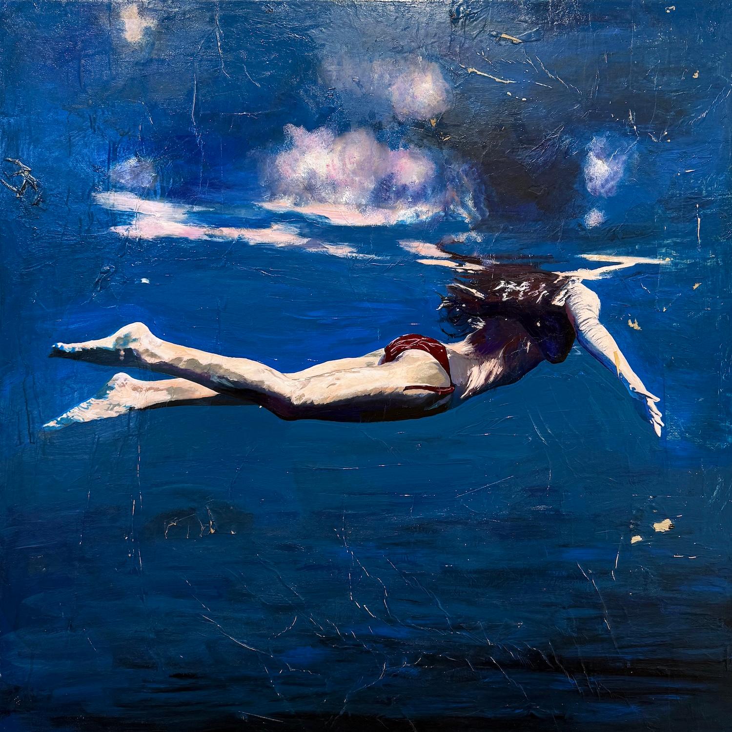 Mischtechnik, Collage, Grafik, Pop-Art, „Blue Water Swimmer“, „Dream“ von Greg Miller