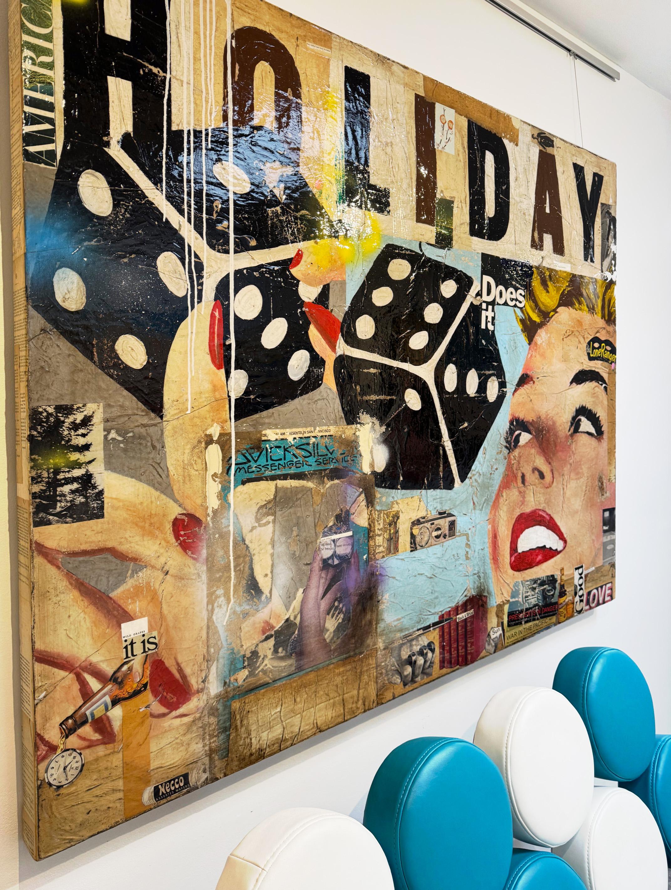 Tecnica mista, Collage di figura femminile con testo_Pop Art_Vacanze di Greg Miller in vendita 3