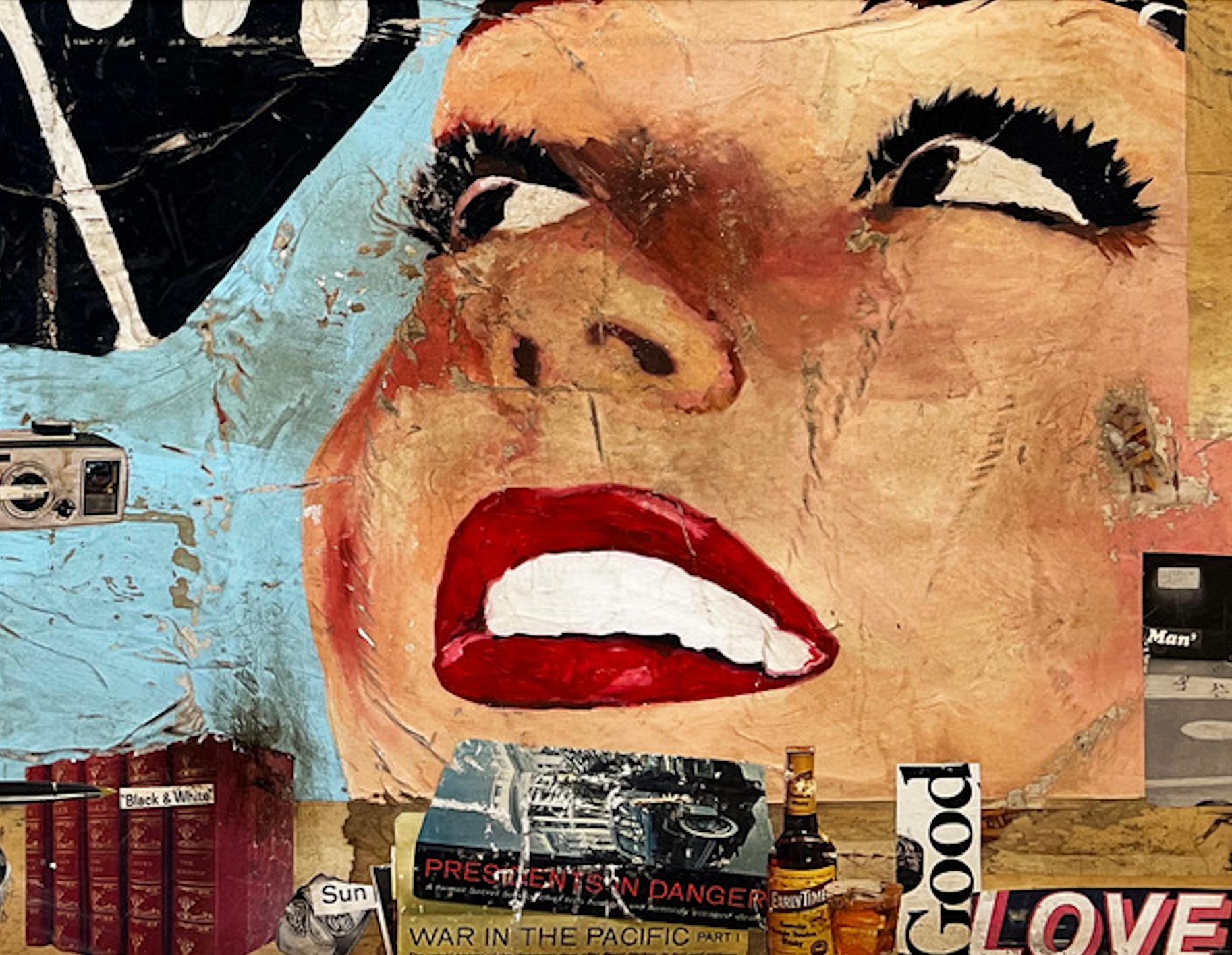 Tecnica mista, Collage di figura femminile con testo_Pop Art_Vacanze di Greg Miller in vendita 4
