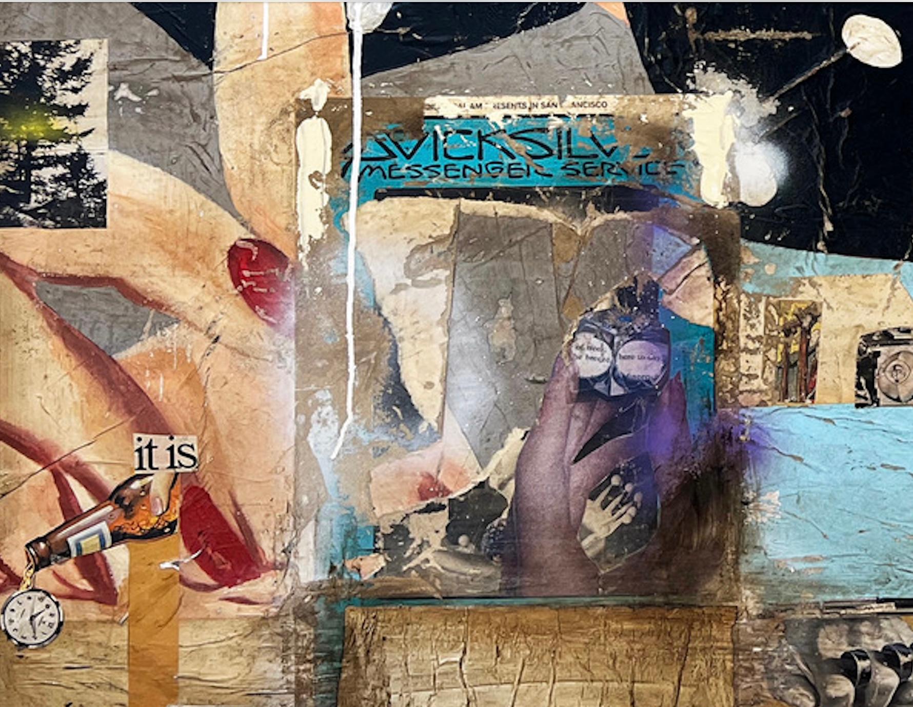 Tecnica mista, Collage di figura femminile con testo_Pop Art_Vacanze di Greg Miller in vendita 5
