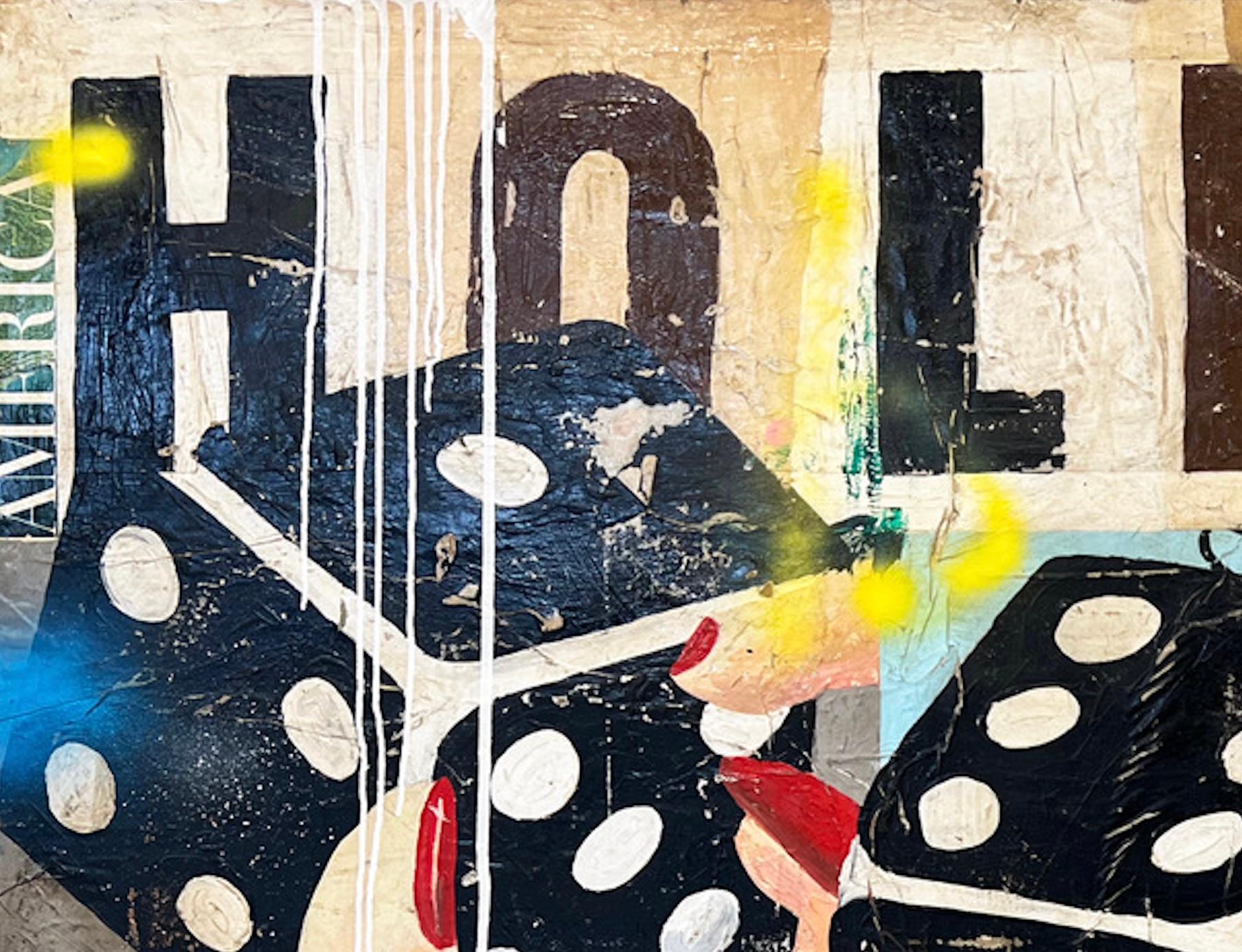 Tecnica mista, Collage di figura femminile con testo_Pop Art_Vacanze di Greg Miller in vendita 6