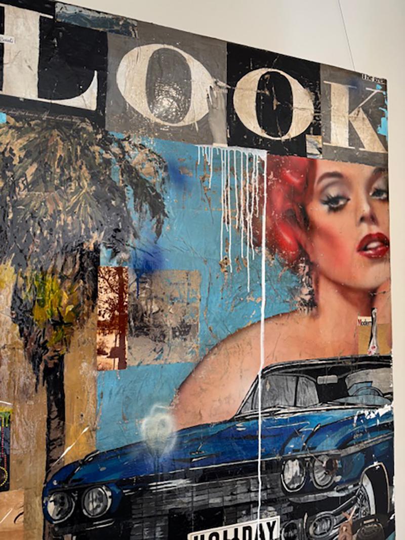 Mixed Media, Collage einer weiblichen Figur mit Text_Pop Art_Look von Greg Miller im Angebot 1