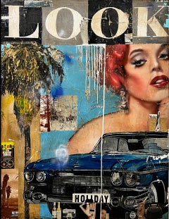 Technique mixte, Collage d'une figure féminine avec texte_Pop Art_Look de Greg Miller
