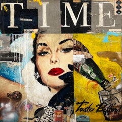 Mixed Media, Collage of Female Figure with Text_Pop Art_Time by Greg Miller