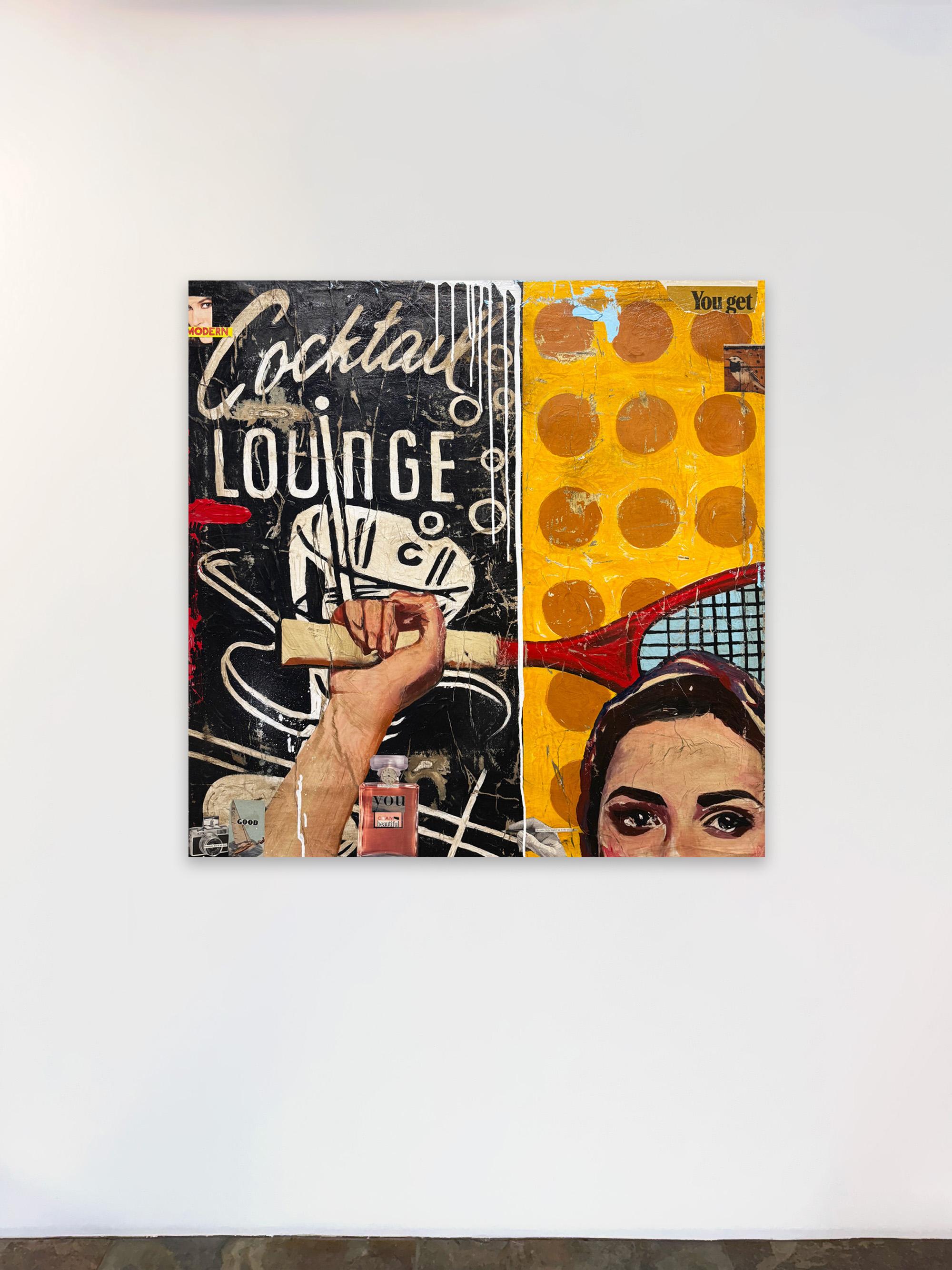 Mixed Media, Collage, Portrait w/ Text, Pop Art, Cocktail Lounge by Greg Miller For Sale 2