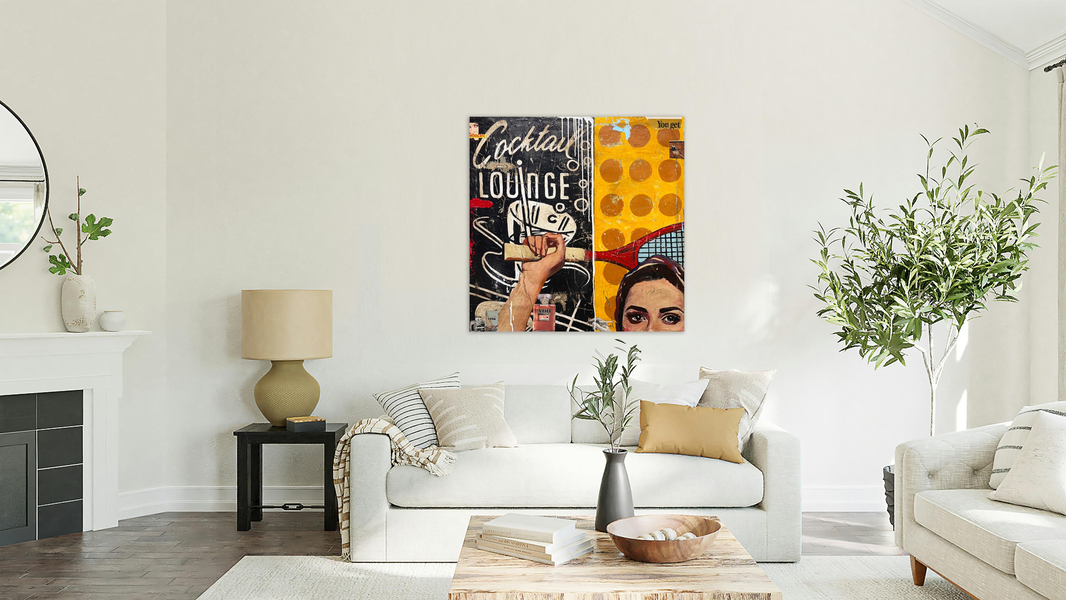 Mixed Media, Collage, Portrait w/ Text, Pop Art, Cocktail Lounge by Greg Miller For Sale 3