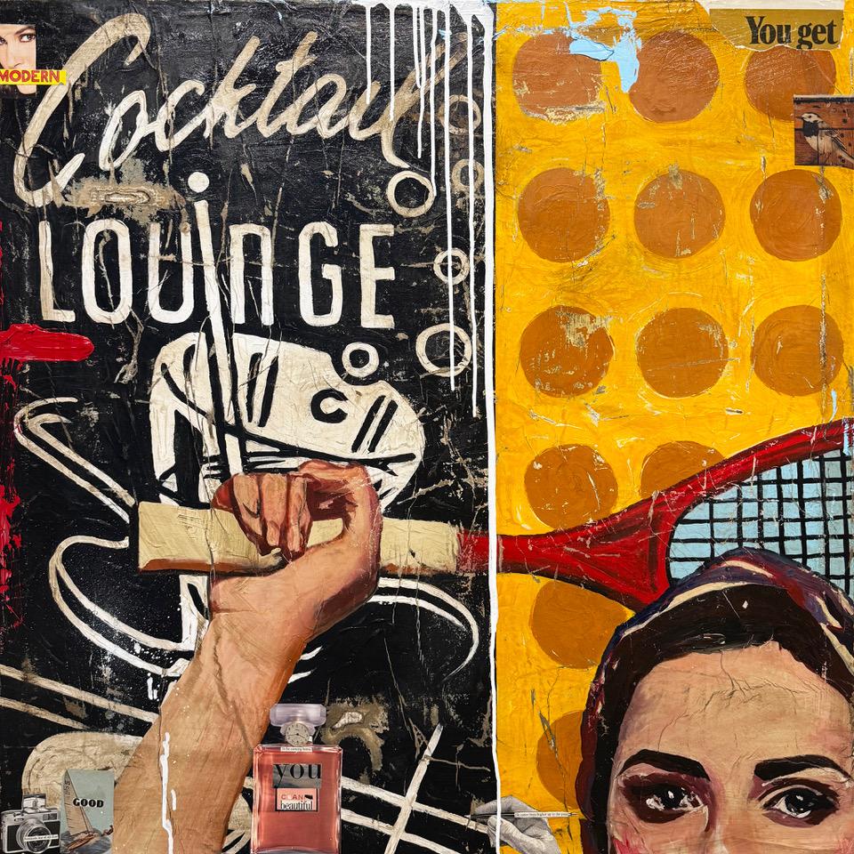 Mixed Media, Collage, Portrait w/ Text, Pop Art, Cocktail Lounge by Greg Miller