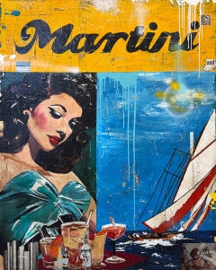 Mixed Media, Collage, Sail Boat, Vintage, Pop Art, Martini by Greg Miller
