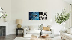 Mixed Media, Collage, Swimmer, Text, Blue, Pop Art, Love Swimmer by Greg Miller