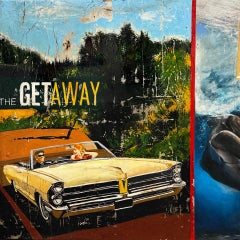 Mixed Media, Collage, Vintage Car, Graphic, Pop Art, The Getaway by Greg Miller