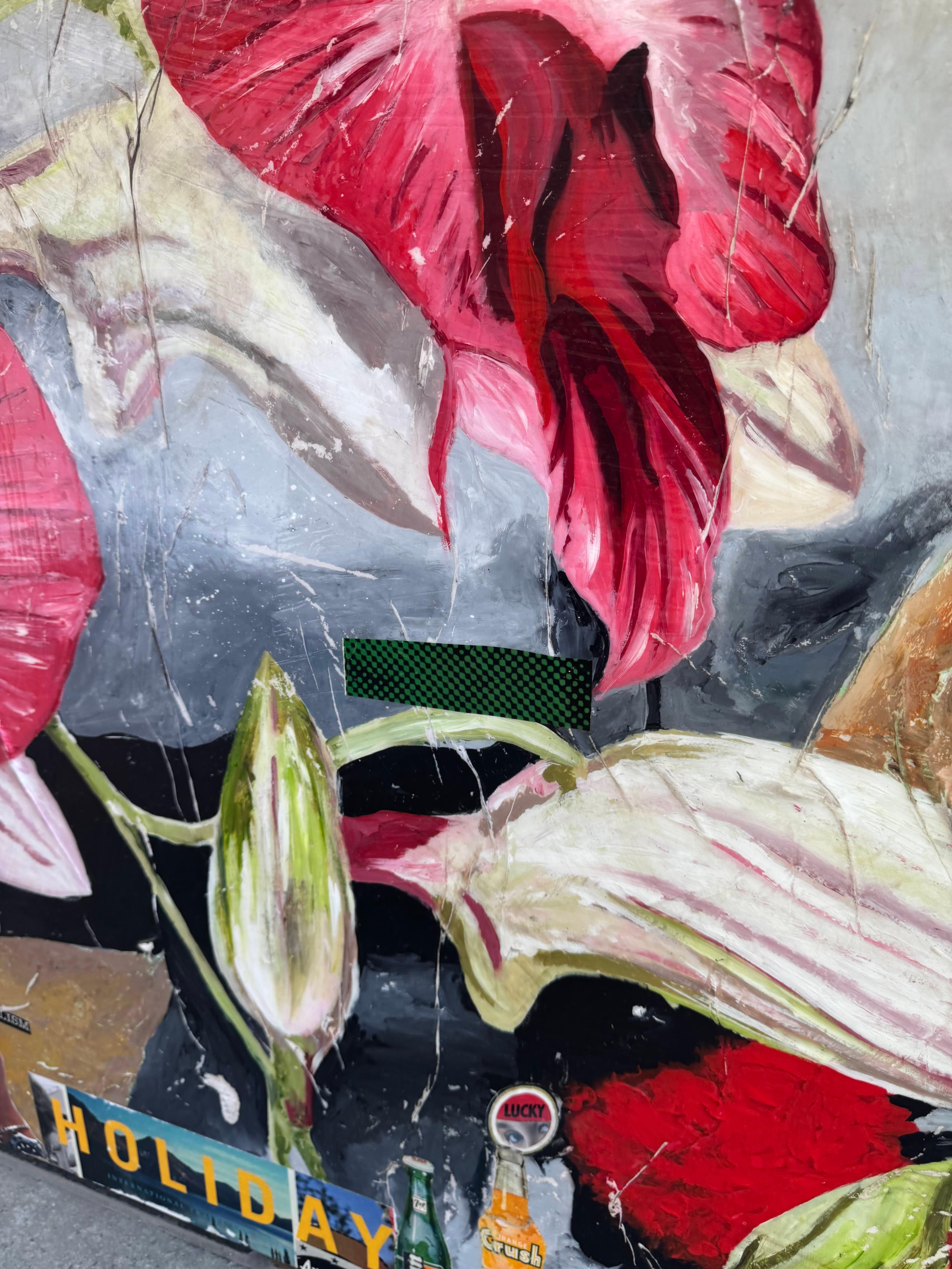 Técnica mixta, collage pop art de figura femenina con orquídea_floral_Greg Miller en venta 2