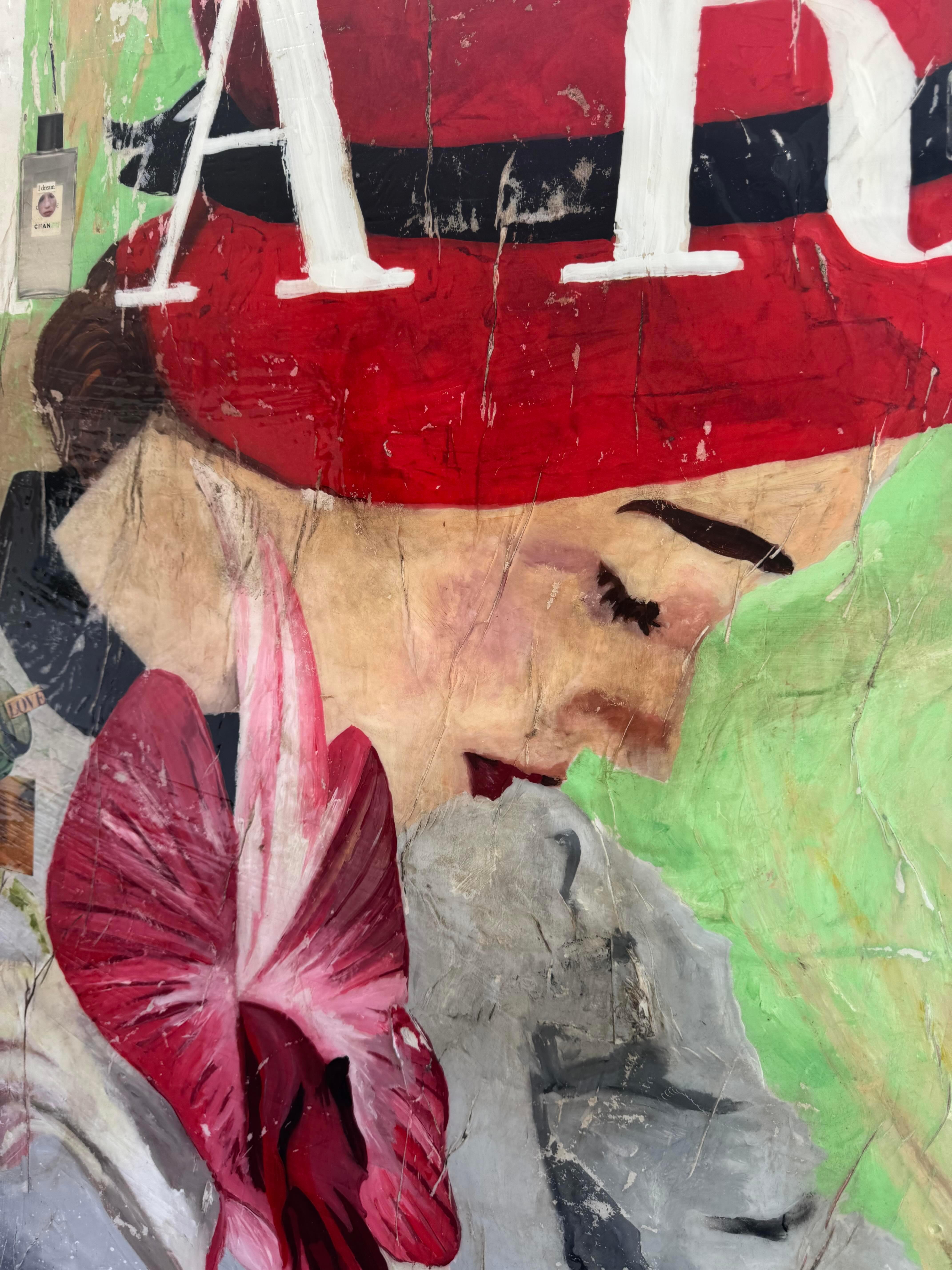 Técnica mixta, collage pop art de figura femenina con orquídea_floral_Greg Miller en venta 6