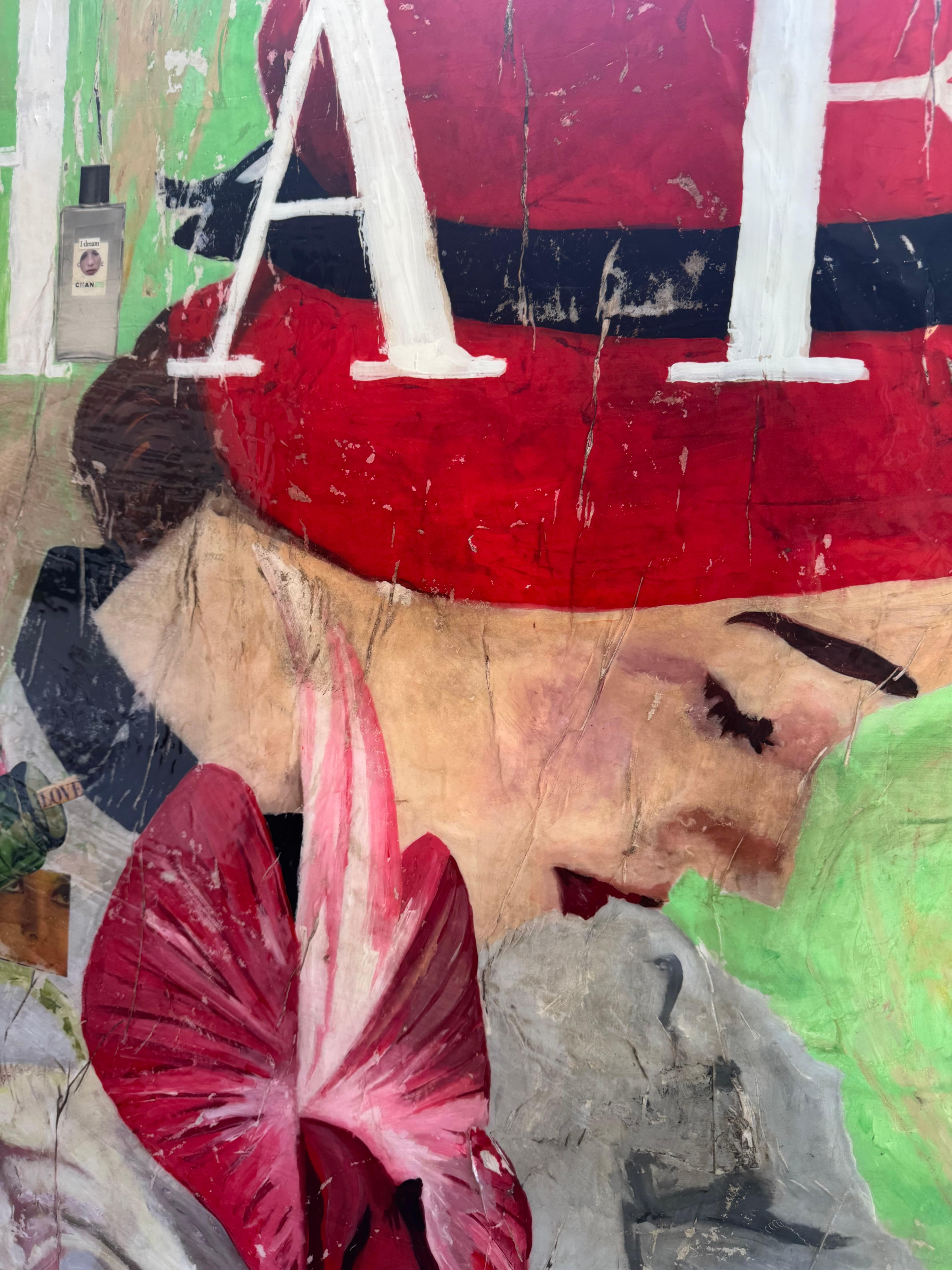 Técnica mixta, collage pop art de figura femenina con orquídea_floral_Greg Miller en venta 7