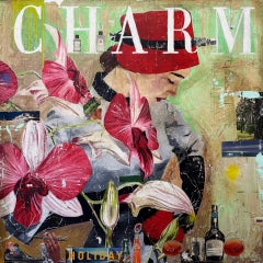 Technique mixte, Pop Art Collage d'une figure féminine avec une orchidée Floral_Charm_Greg Miller