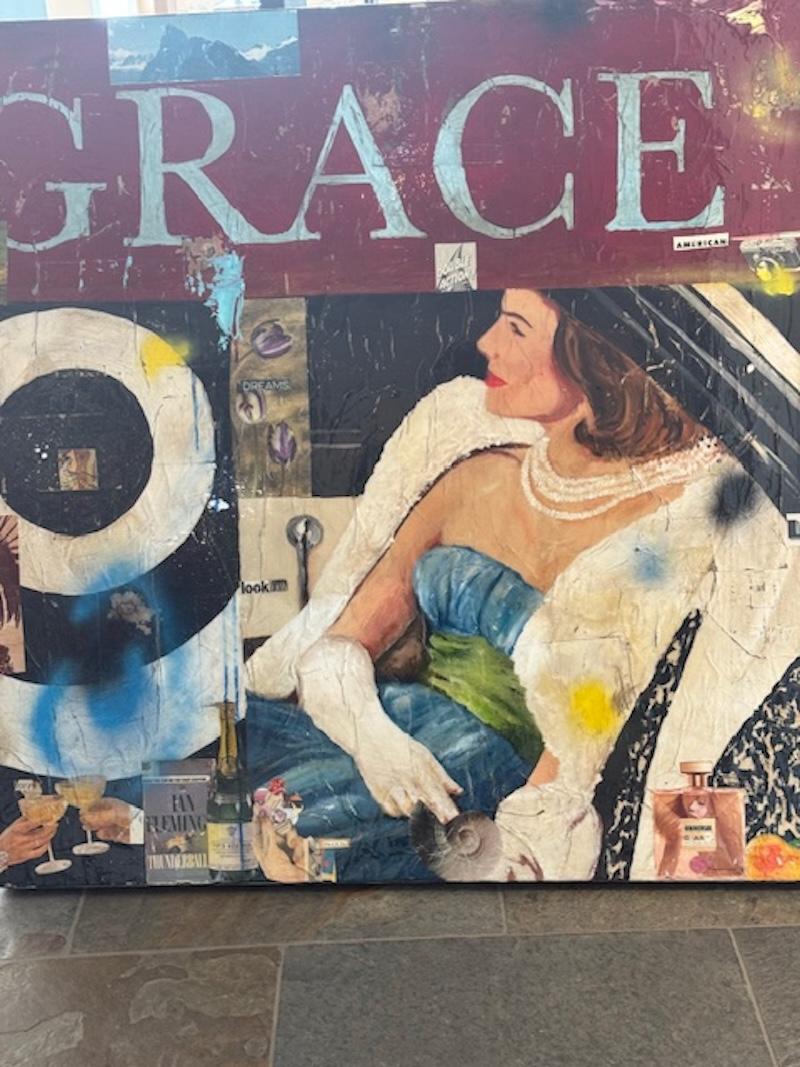 Technique mixte, Pop Art Collage d'une figure féminine avec texte_Grace_Greg Miller en vente 2