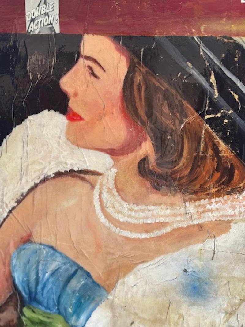 Technique mixte, Pop Art Collage d'une figure féminine avec texte_Grace_Greg Miller en vente 3