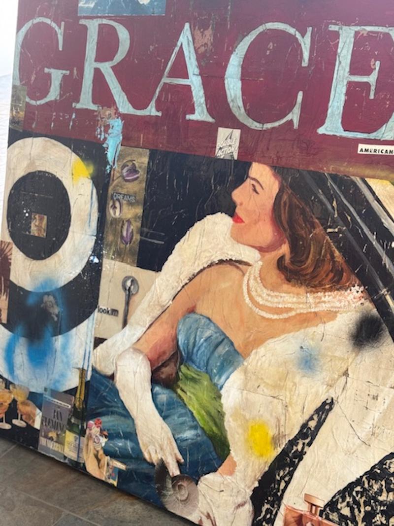 Technique mixte, Pop Art Collage d'une figure féminine avec texte_Grace_Greg Miller en vente 5