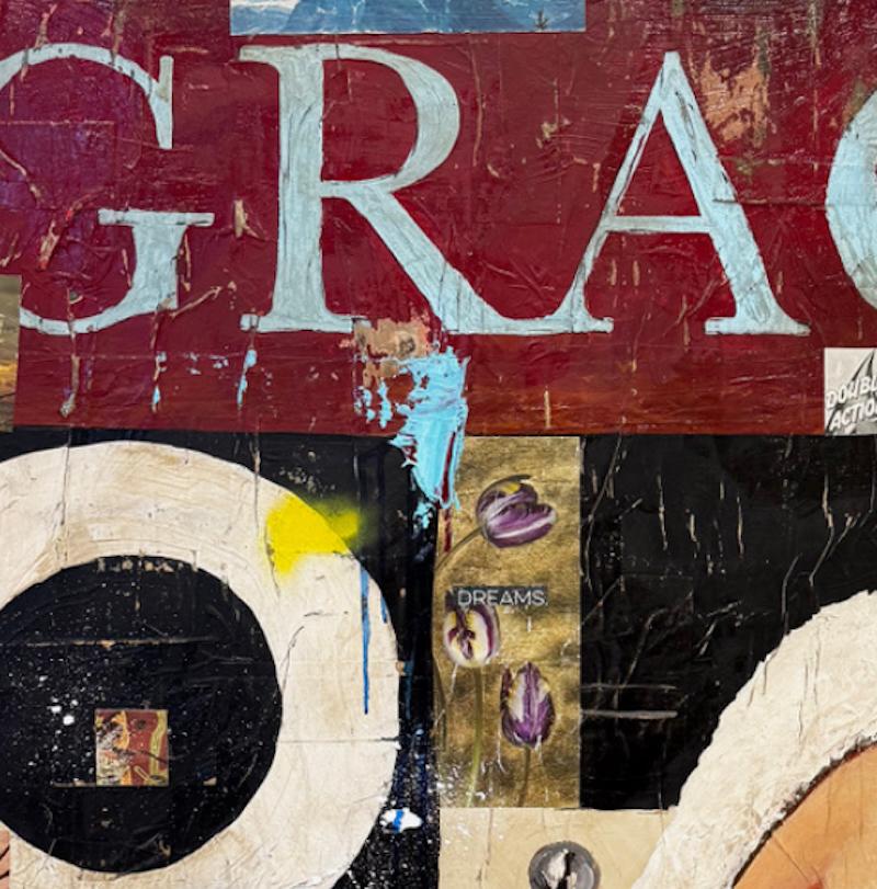Technique mixte, Pop Art Collage d'une figure féminine avec texte_Grace_Greg Miller en vente 7