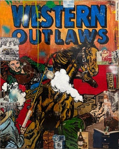 Mixed Media, Pop Art Collage, Text, Female on Horse_Western Outlaws_Greg Miller