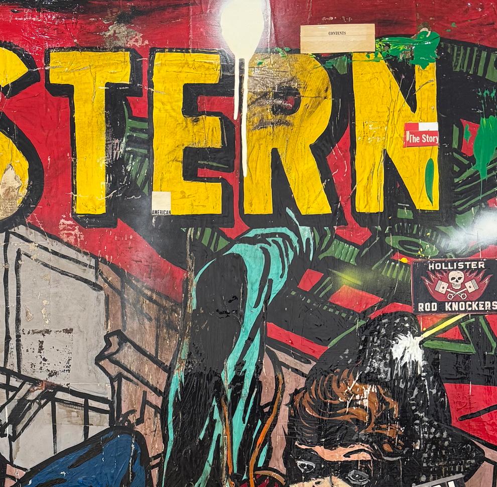 Técnica mixta, collage pop art, texto, superheroína_Western_Greg Miller en venta 4