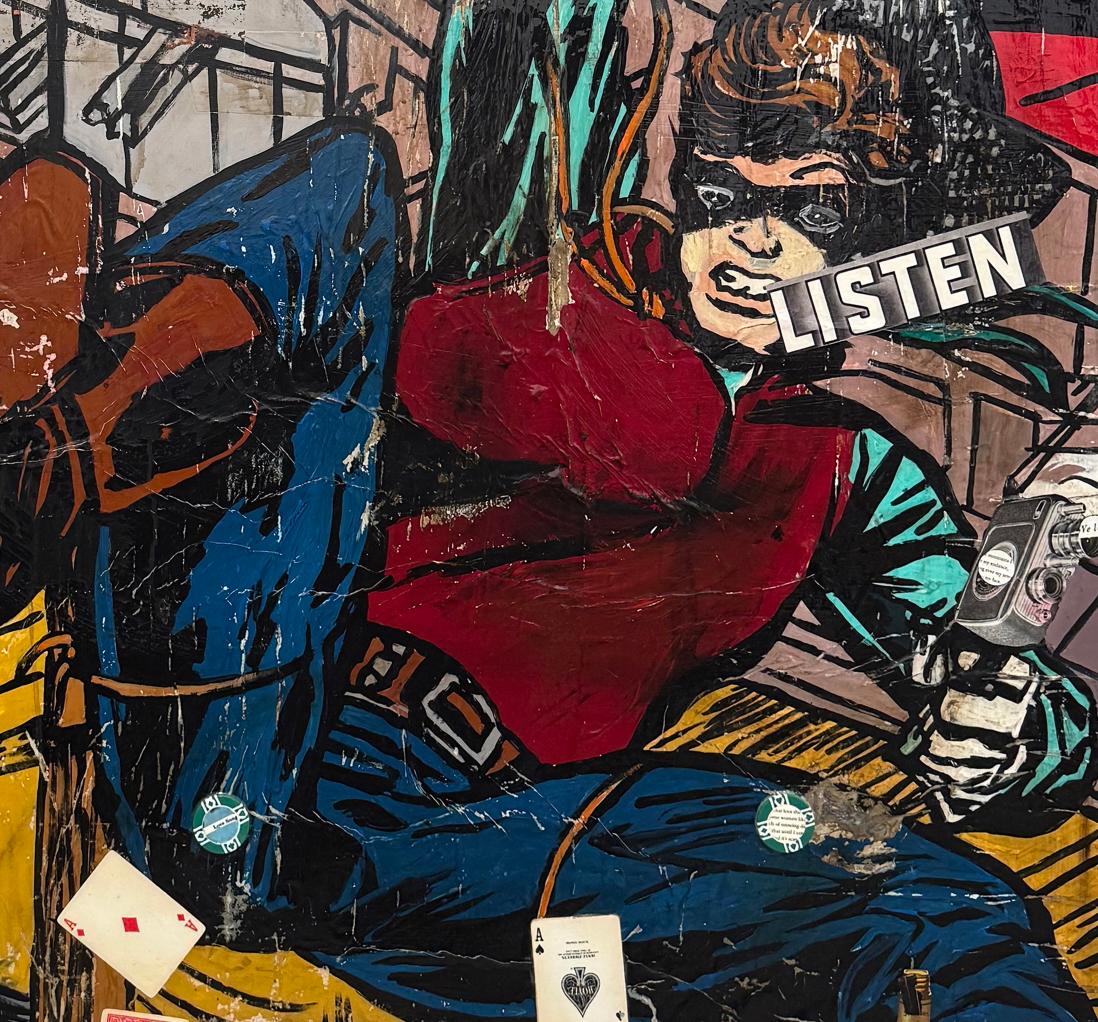 Técnica mixta, collage pop art, texto, superheroína_Western_Greg Miller en venta 5