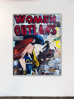 Mixed Media, Pop Art Collage, Text, Female Western, Woman Outlaws by Greg Miller