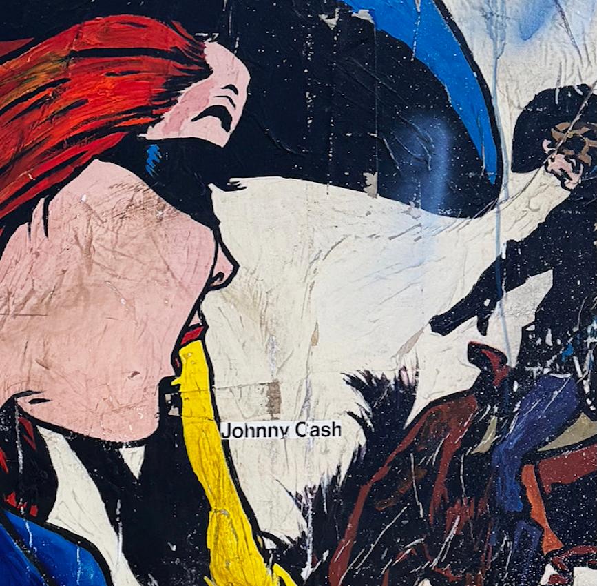Tecnica mista, collage pop art, testo, western femminile, donna fuorilegge di Greg Miller in vendita 4