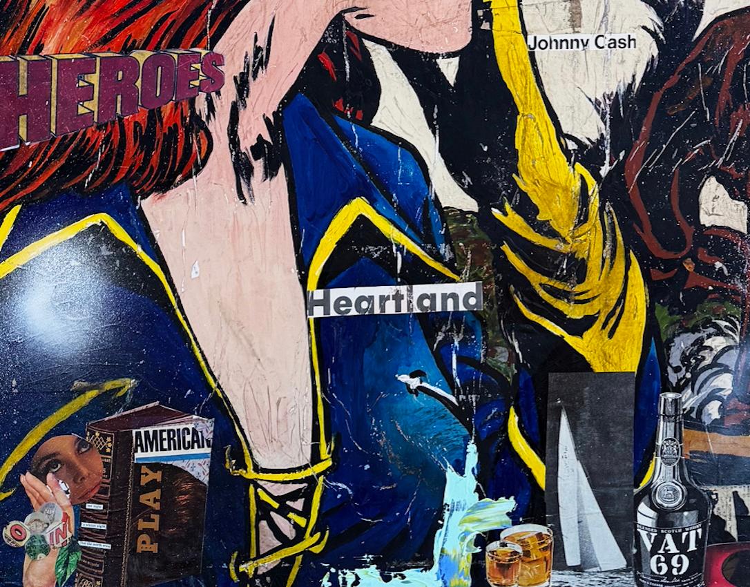 Tecnica mista, collage pop art, testo, western femminile, donna fuorilegge di Greg Miller in vendita 5