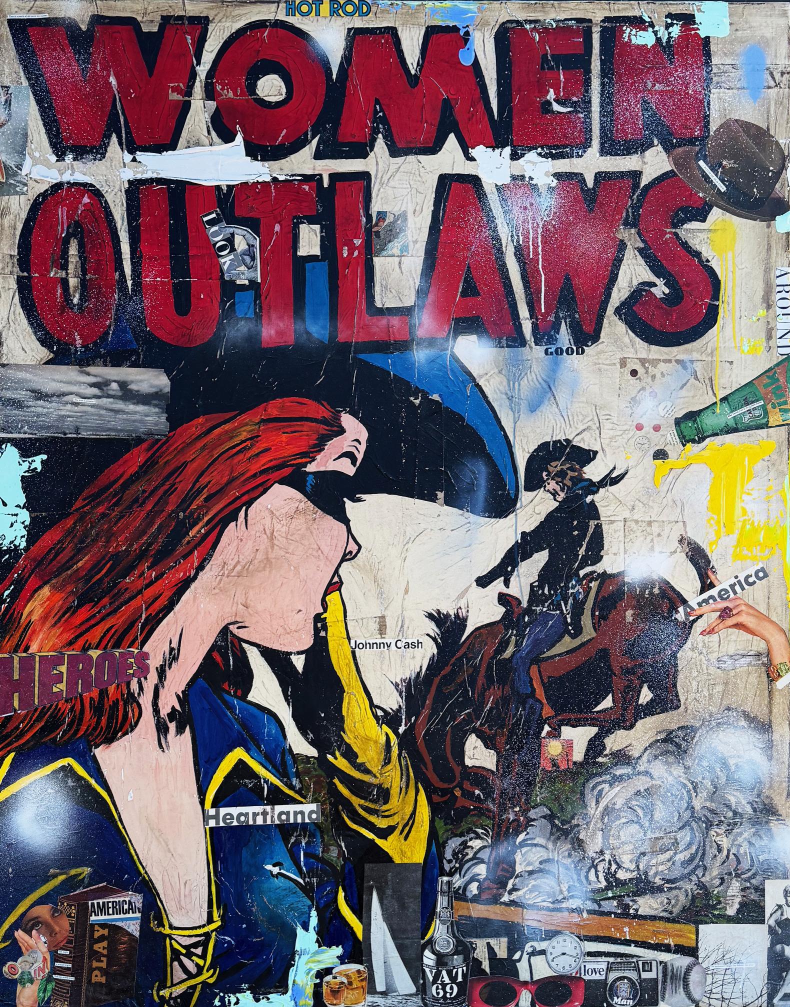 GREG MILLER
"Woman Outlaws" 
Acrylic, Collage
60 x 48 in.

Signed verso by artist

Drawing from the diverse cultural and geographic makeup of his Californian roots, Greg Miller explores his relationship with the space he inhabits to communicate a