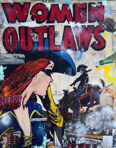 Mixed Media, Pop Art Collage, Text, Female Western, Woman Outlaws by Greg Miller
