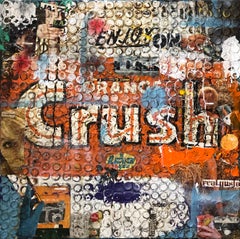 Orange Crush, Greg Miller, 2020, Acrylic/Mixed Media/Bottle Caps on Panel_Text