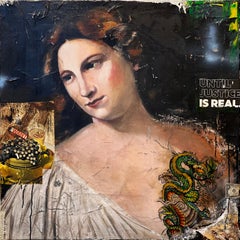 Real (Titien)_2023_Greg Miller_Acrylique/Collage/Toile_Figurative_Portrait_ Text
