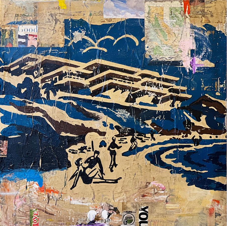 Secret Cove (Diptych), 2023_Greg Miller_Acrylic/Collage/Panel_Text/Swimmer For Sale 1