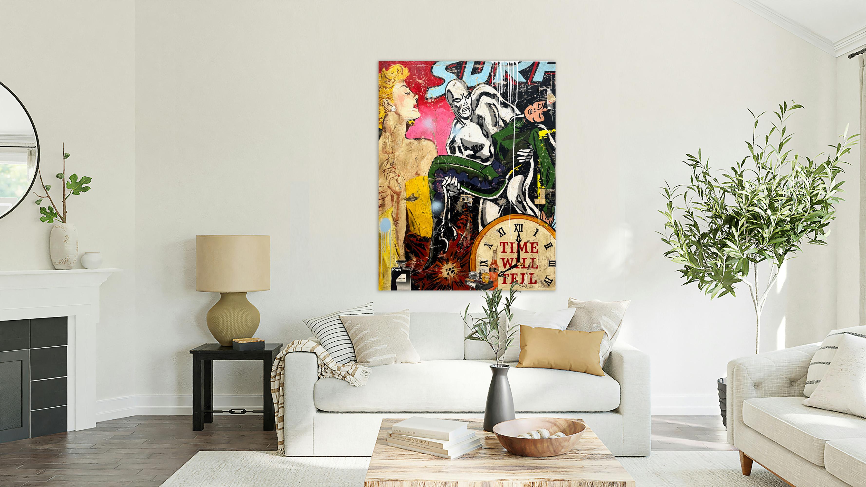 Superheld, Collage, Weibliche Figur & Text, Pop Art, Surf von Greg Miller im Angebot 2