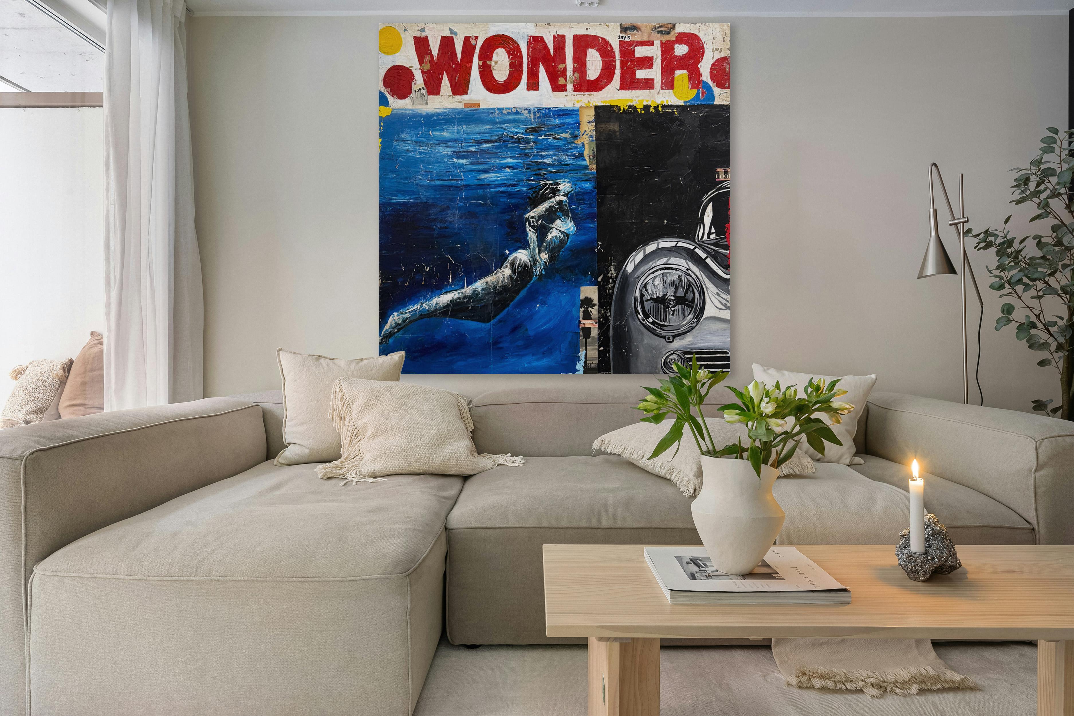 Swimmer, Collage, Female Figure & Text, Pop Art, Wonder by Greg Miller For Sale 2