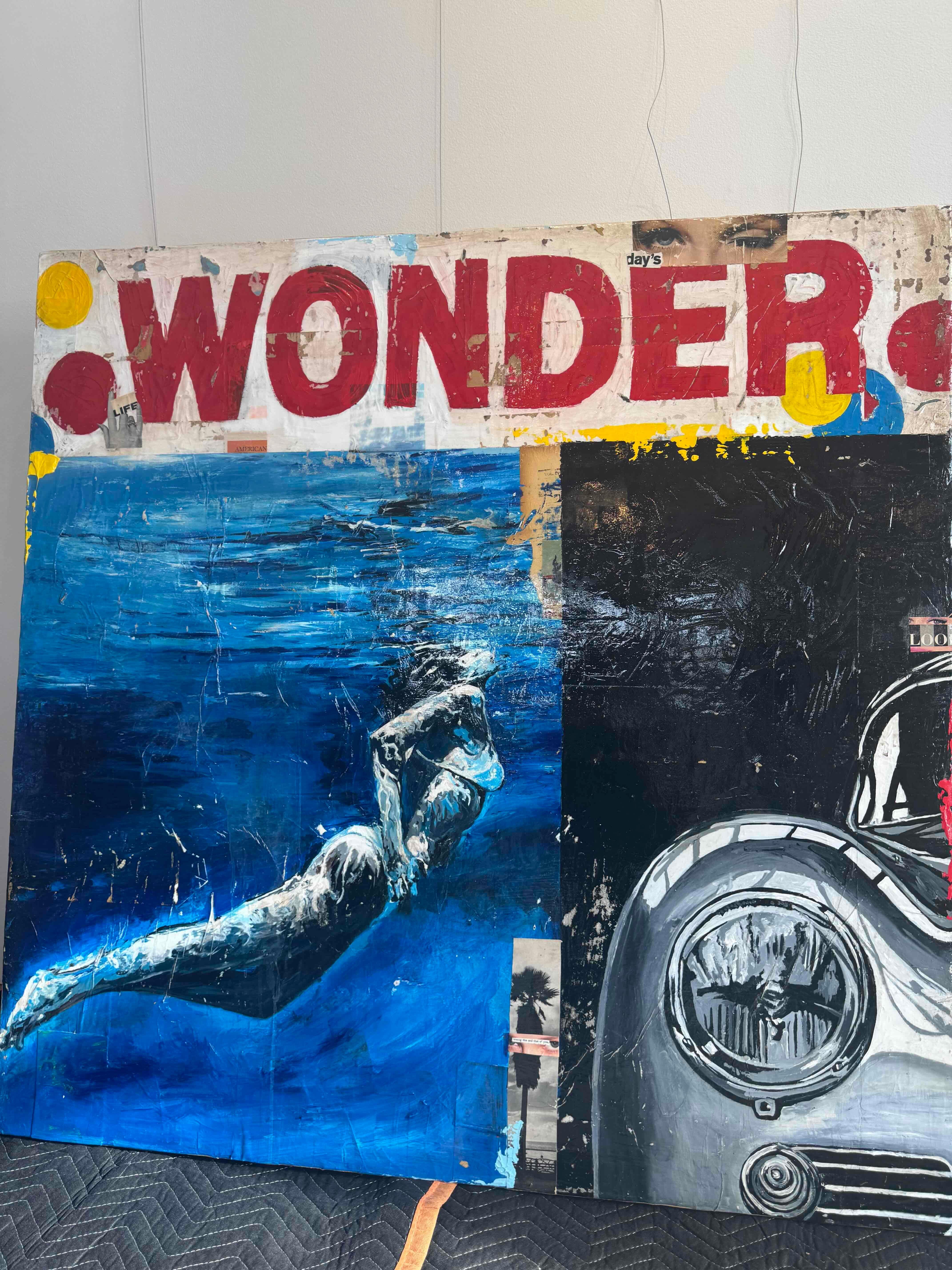 Swimmer, Collage, Female Figure & Text, Pop Art, Wonder by Greg Miller For Sale 7