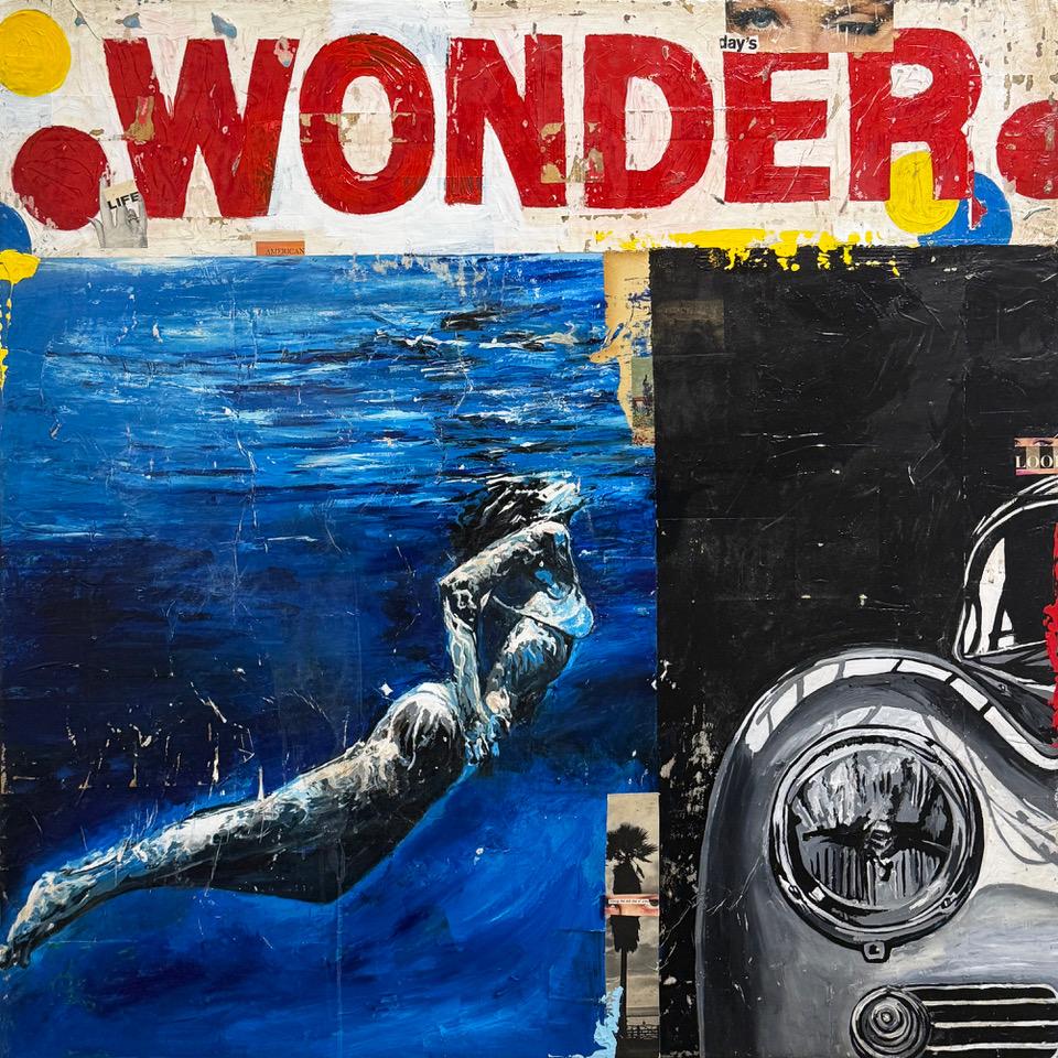 GREG MILLER
"Wonder" 
Acrylic, Collage on Canvas
48 x 48 in.

Drawing from the diverse cultural and geographic makeup of his Californian roots, Greg Miller explores his relationship with the space he inhabits to communicate a particular urban