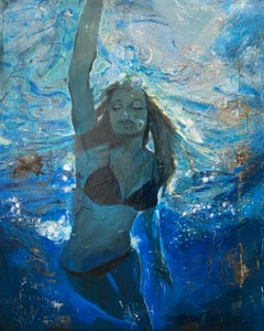 The Chateau, 2022_Greg Miller_Acrylic/Collage_Figurative/Swimmer/Waterscape