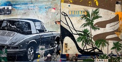 Acrylic/Collage_Pop_Text_Cars_Think (Diptych)_Greg Miller, 2024