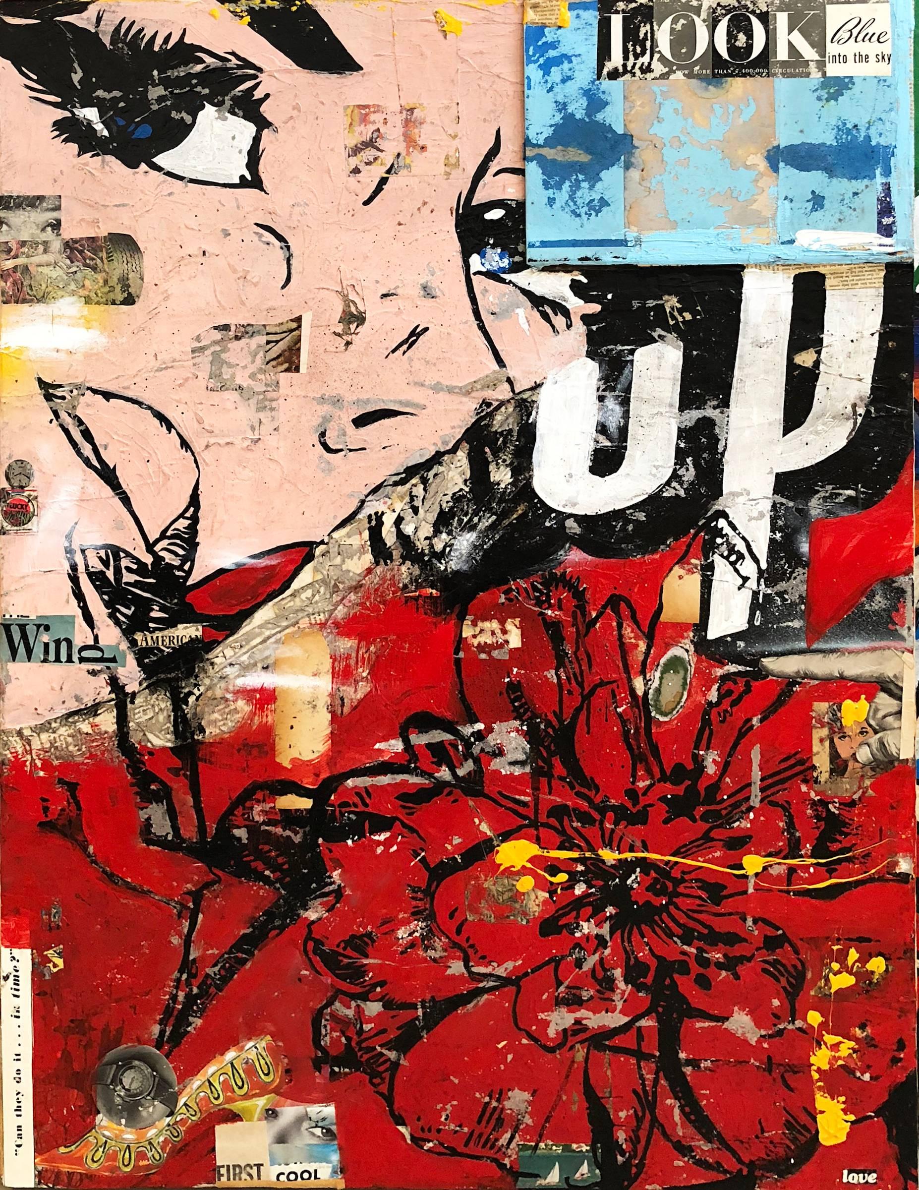 Up ( Red Flower) - Mixed Media Art by Greg Miller