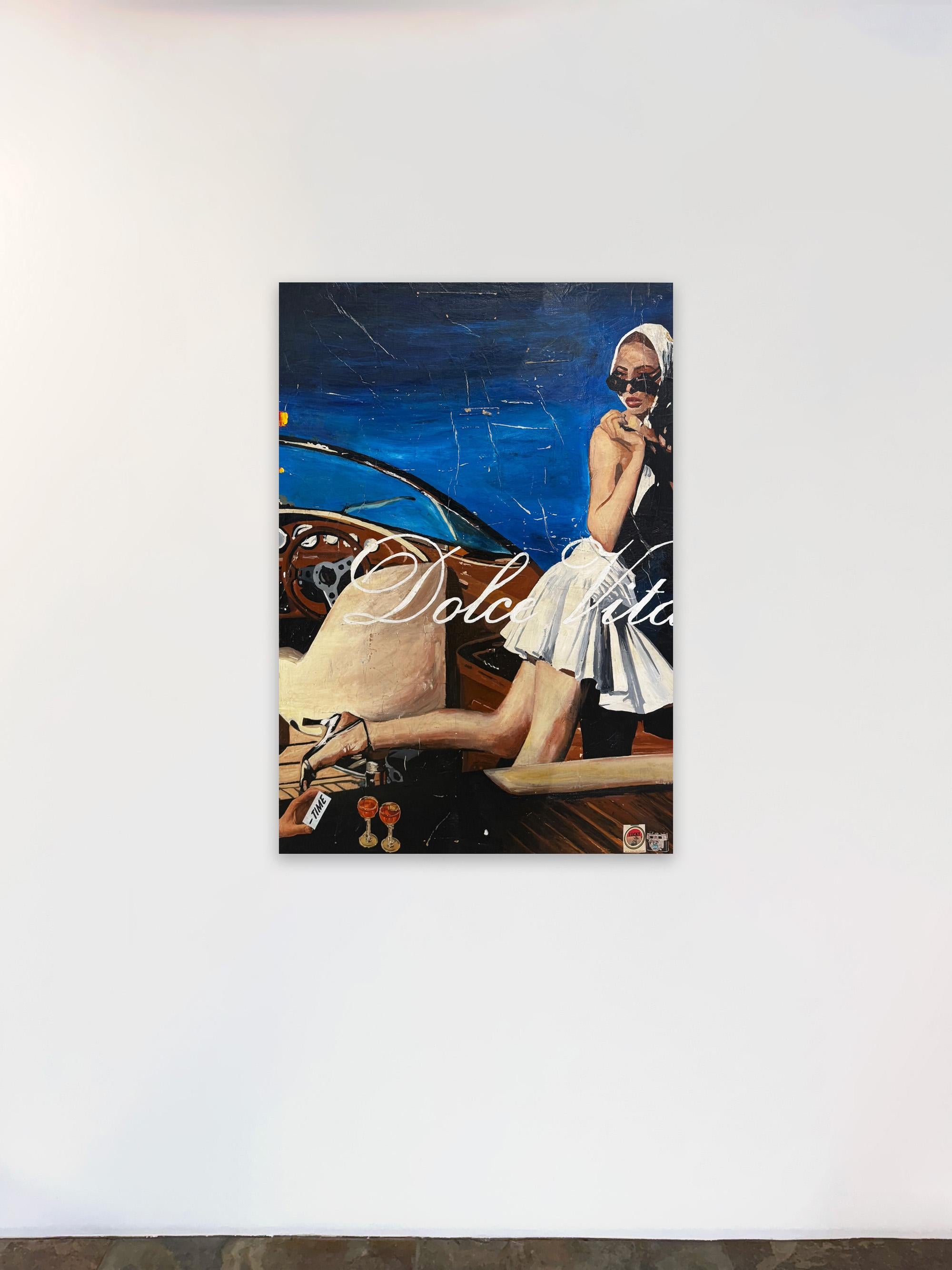 Oldtimer, Collage, Weibliche Figur & Text, Pop Art, Dolce Vita von Greg Miller im Angebot 1