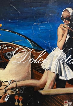 Vintage Car, Collage, Female Figure & Text, Pop Art, Dolce Vita by Greg Miller