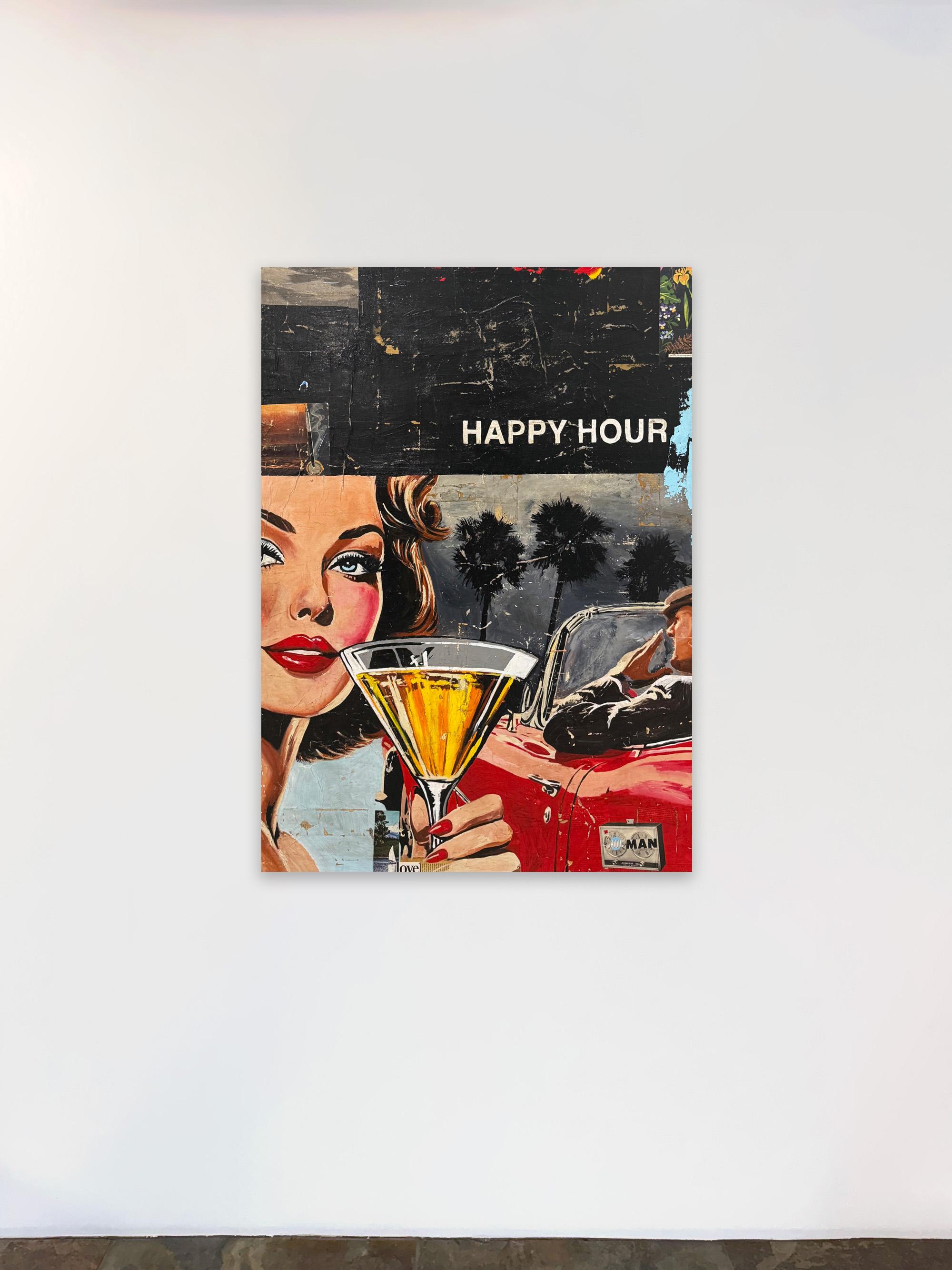 Oldtimer, Collage, Weibliche Figur & Text, Pop Art, Happy Hour von Greg Miller im Angebot 2