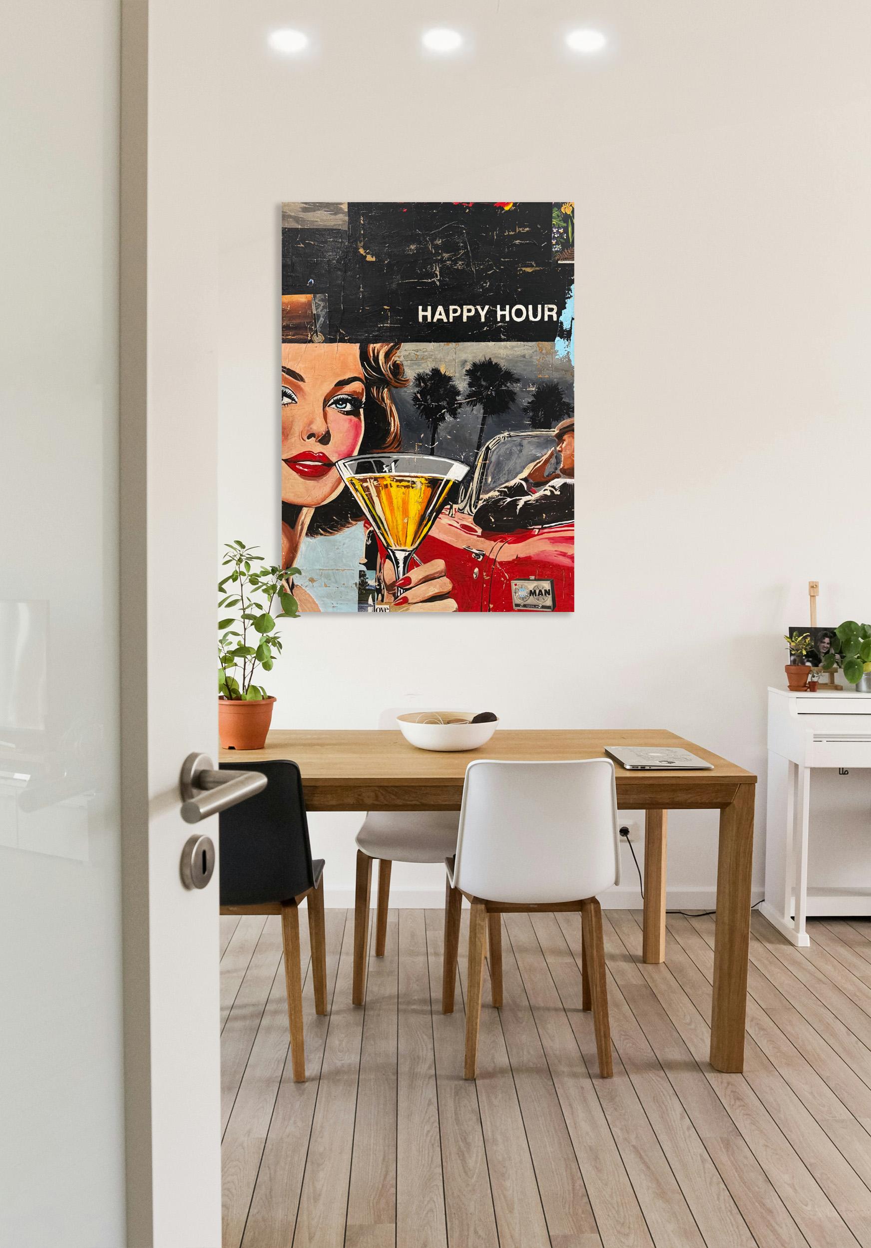 Oldtimer, Collage, Weibliche Figur & Text, Pop Art, Happy Hour von Greg Miller im Angebot 3