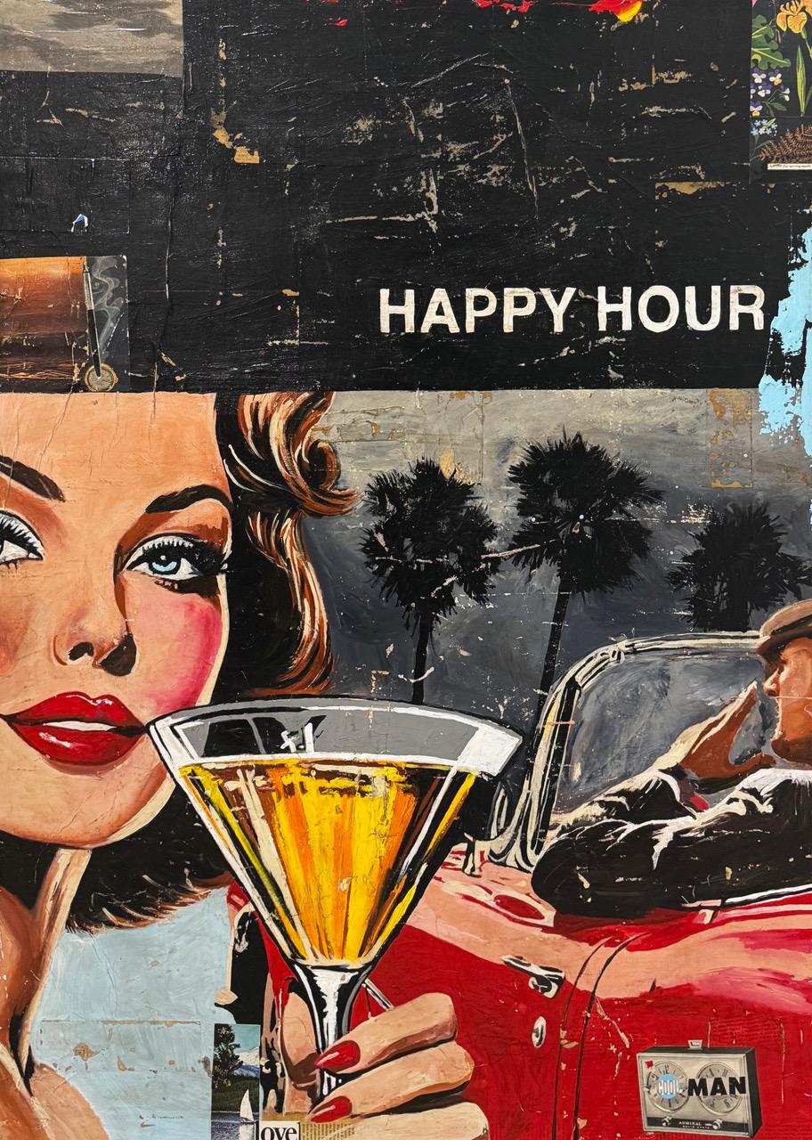 GREG MILLER
"Happy Hour" 
Acrylic, Collage on Canvas
48 x 36 in.

Drawing from the diverse cultural and geographic makeup of his Californian roots, Greg Miller explores his relationship with the space he inhabits to communicate a particular urban