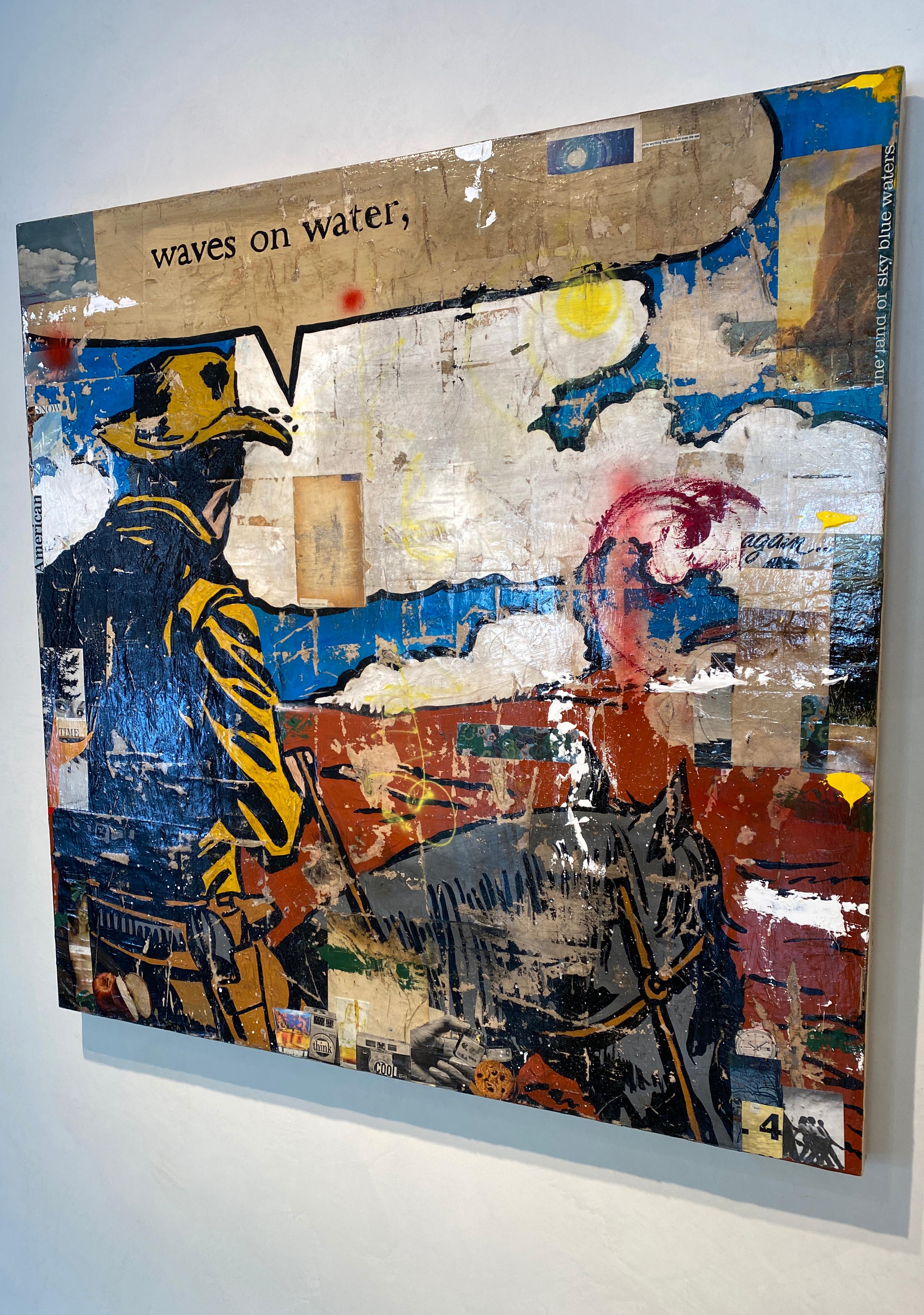 Waves on Water- western themed mixed media on panel by Greg Miller 2