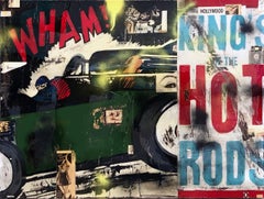 Wham- 30 x 40 inch Neo-Pop mixed media collage featuring a vintage hot rod car